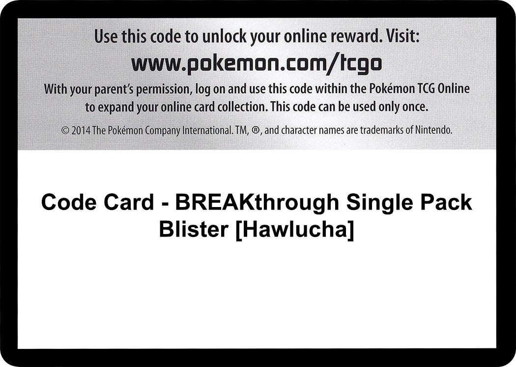 Image for Code Card - BREAKthrough Single Pack Blister [Hawlucha] (XY - BREAKthrough) - Pokemon