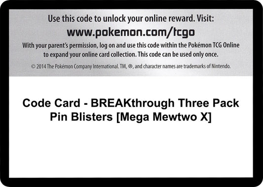 Image for Code Card - BREAKthrough Three Pack Pin Blisters [Mega Mewtwo X] (XY - BREAKthrough) - Pokemon