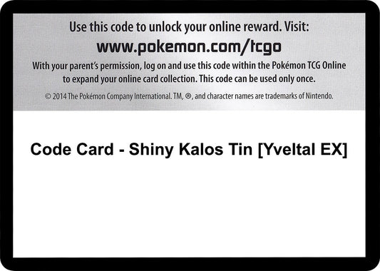 Image for Code Card - Shiny Kalos Tin [Yveltal EX] (XY - Fates Collide) - Pokemon