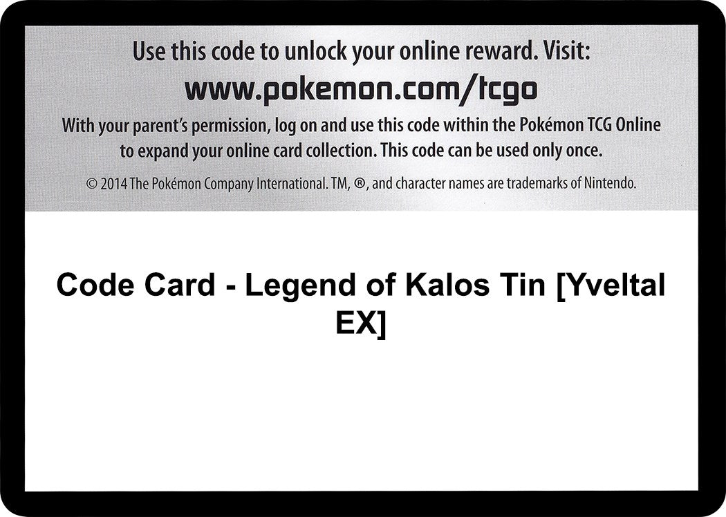 Image for Code Card - Legend of Kalos Tin [Yveltal EX] (XY Base Set) - Pokemon
