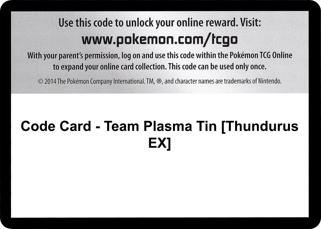 Image for Code Card - Team Plasma Tin [Thundurus EX] (Plasma Blast) - Pokemon