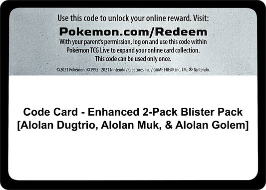 Image for Code Card - Enhanced 2-Pack Blister Pack [Alolan Dugtrio, Alolan Muk, & Alolan Golem] (Miscellaneous Cards & Products) - Pokemon