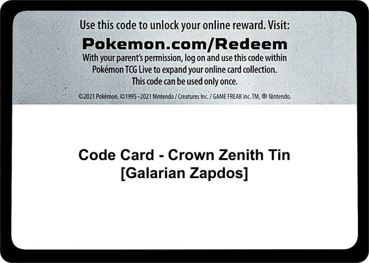 Image for Code Card - Crown Zenith Tin [Galarian Zapdos] (Crown Zenith) - Pokemon