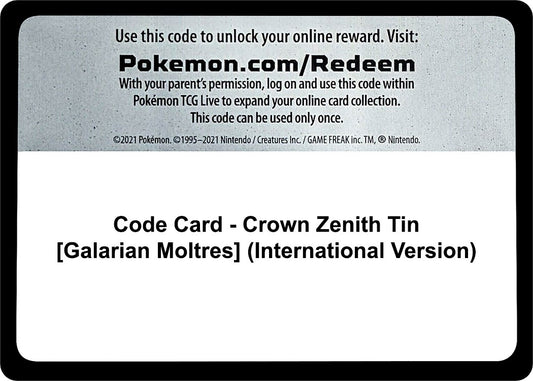 Image for Code Card - Crown Zenith Tin [Galarian Moltres] (International Version) (Crown Zenith) - Pokemon