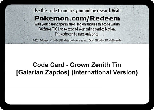 Image for Code Card - Crown Zenith Tin [Galarian Zapdos] (International Version) (Crown Zenith) - Pokemon