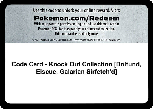 Image for Code Card - Knock Out Collection [Boltund, Eiscue, Galarian Sirfetch'd] (Miscellaneous Cards & Products) - Pokemon