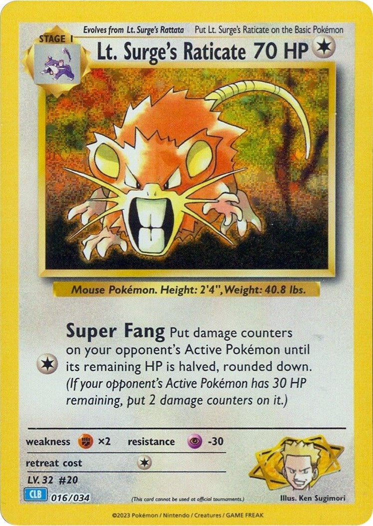 Image for Lt. Surge's Raticate (016/034) (Trading Card Game Classic) - Pokemon