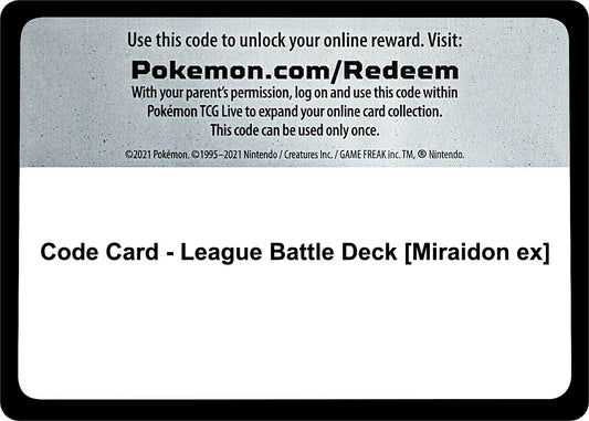 Image for Code Card - League Battle Deck [Miraidon ex] (Miscellaneous Cards & Products) - Pokemon