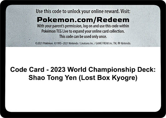 Image for Code Card - 2023 World Championship Deck: Shao Tong Yen (Lost Box Kyogre) (World Championship Decks) - Pokemon
