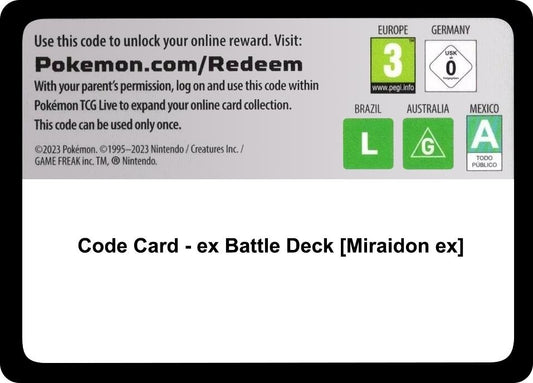 Image for Code Card - ex Battle Deck [Miraidon ex] (Miscellaneous Cards & Products) - Pokemon