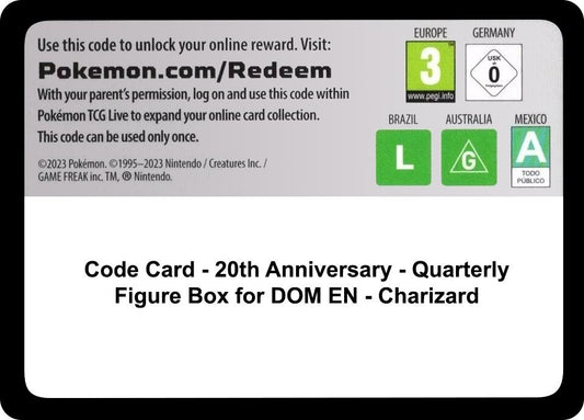 Image for Code Card - 20th Anniversary - Quarterly Figure Box for DOM EN - Charizard (Miscellaneous Cards & Products) - Pokemon