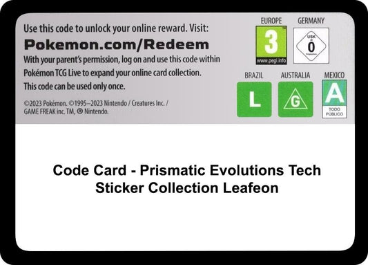 Image for Code Card - Prismatic Evolutions Tech Sticker Collection [Leafeon] (Miscellaneous Cards & Products) - Pokemon