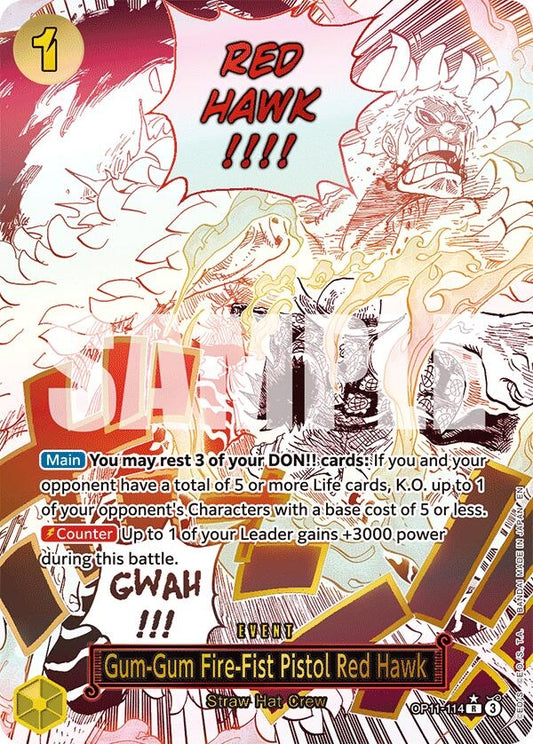 Image for Gum-Gum Fire-Fist Pistol Red Hawk (Alternate Art) (OP11-114) (A Fist of Divine Speed) - One Piece Card Game