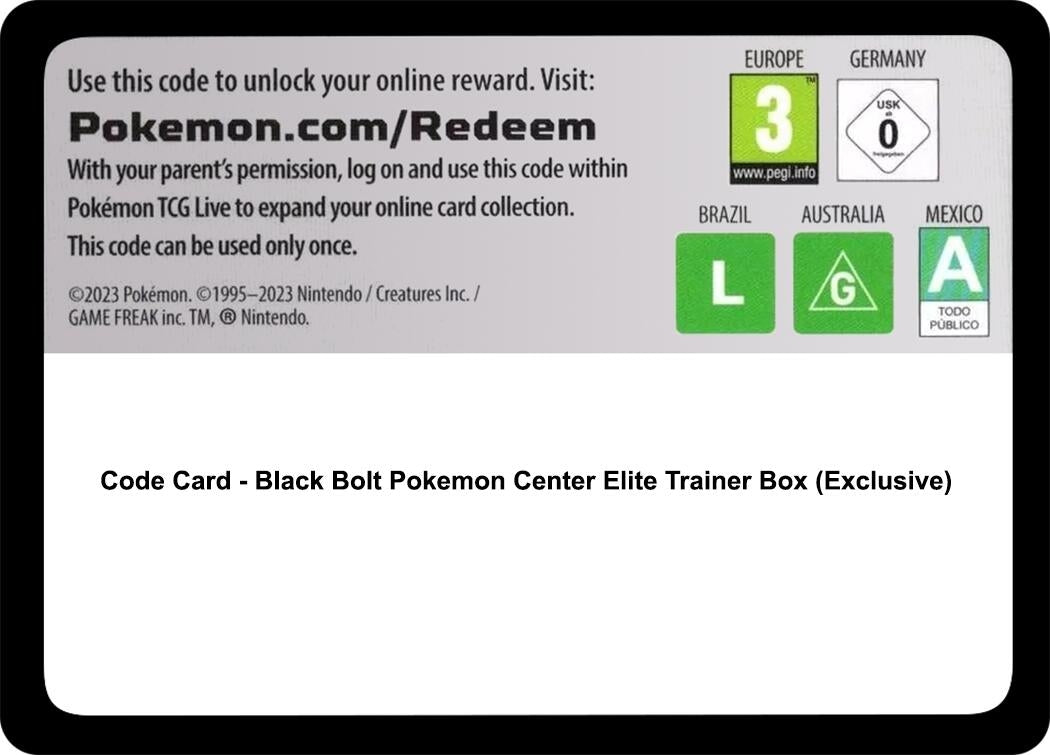 Image for Code Card - Black Bolt Pokemon Center Elite Trainer Box (Exclusive) (SV: Black Bolt) - Pokemon
