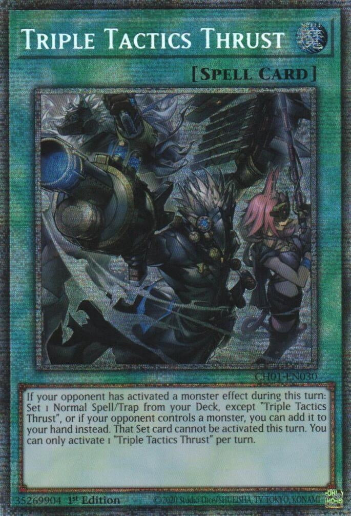 Image for Triple Tactics Thrust (Starlight Rare) (CH01-EN030) (THE CHRONICLES DECK: The Fallen & The Virtuous (All-Foil Edition)) - YuGiOh
