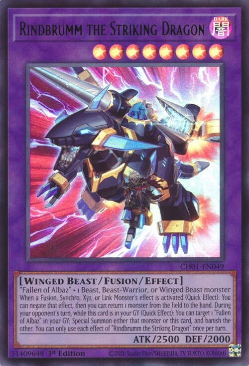 Image for Rindbrumm the Striking Dragon (CH01-EN049) (THE CHRONICLES DECK: The Fallen & The Virtuous (All-Foil Edition)) - YuGiOh