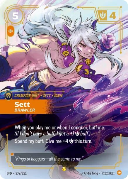 Image for Sett - Brawler (Overnumbered) (232/221) (Spiritforged) - Riftbound: League of Legends Trading Card Game