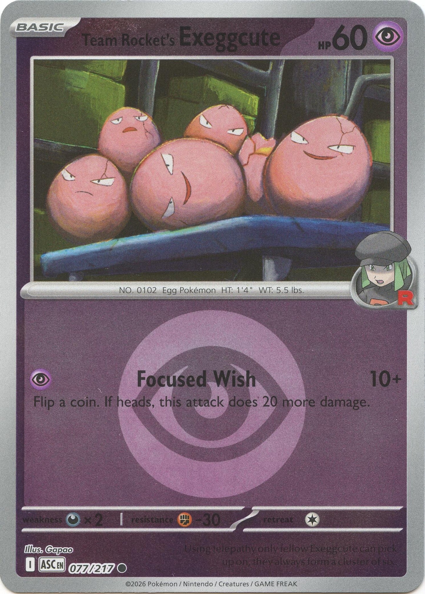 Team Rocket's exeggcute (Energy Symbol Pattern) (077/217) (ME: Ascended Heroes)