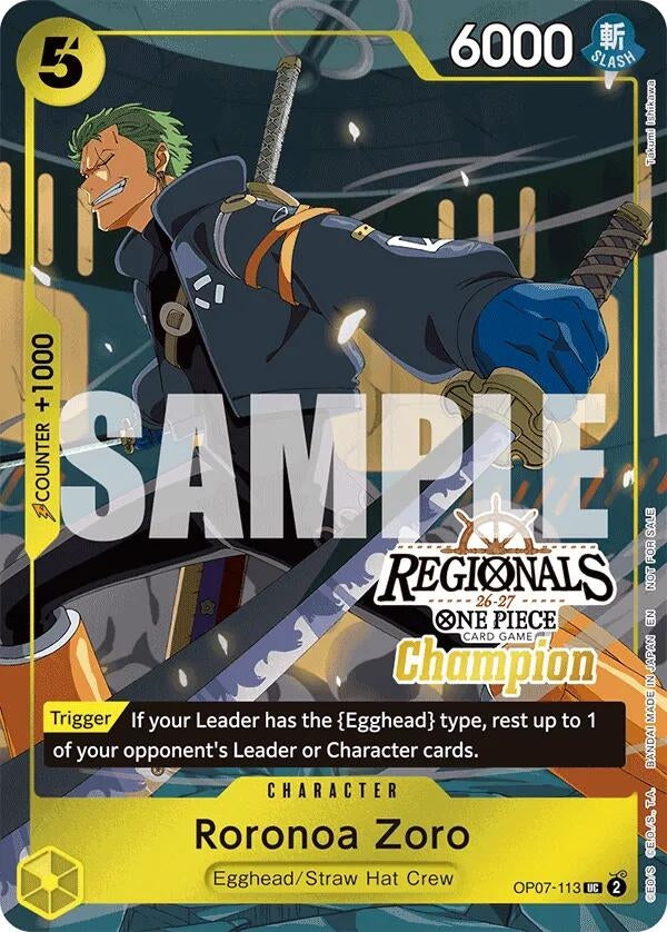 Image for Roronoa Zoro (113) (Regionals Champion Card Set 26-27) (OP07-113) (One Piece Promotion Cards) - One Piece Card Game