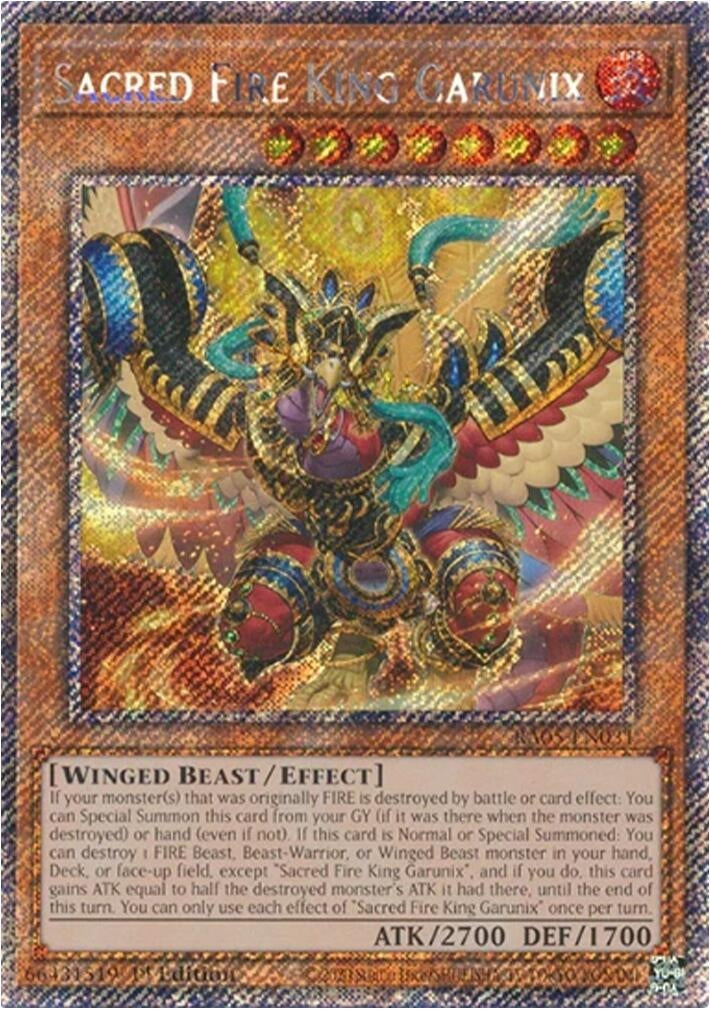 Sacred Fire King Garunix (Platinum Secret Rare) (RA05-EN031) (Rarity Collection 5)