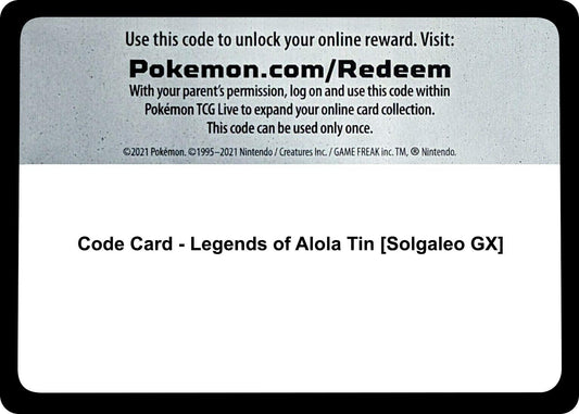 Image for Code Card - Legends of Alola Tin [Solgaleo GX] (SM Base Set) (SM01) - Pokemon