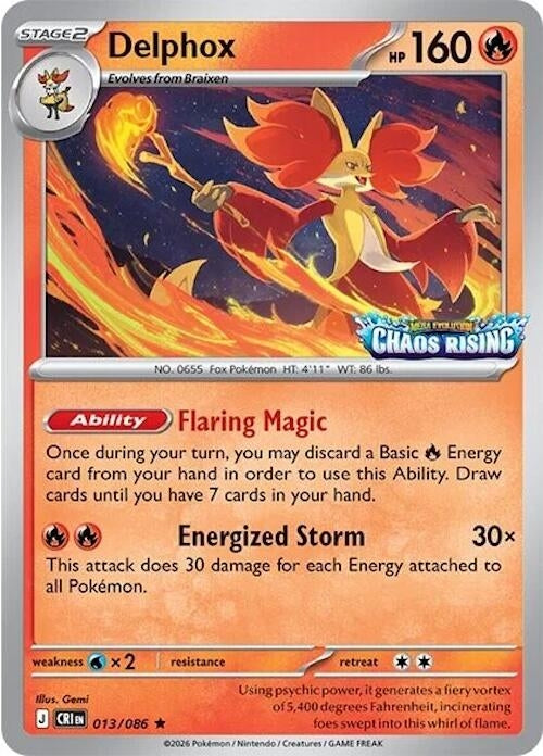 Image for Delphox - 013/086 (Chaos Rising Stamped) (013/086) (Miscellaneous Cards & Products) (MCAP) - Pokemon