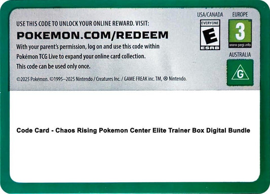 Image for Code Card - Chaos Rising Pokemon Center Elite Trainer Box Digital Bundle (ME04: Chaos Rising) (CRI) - Pokemon