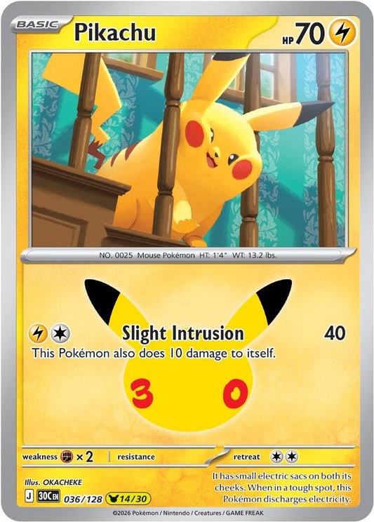 Image for Pikachu (036/128) (ME: 30th Celebration) (30C) - Pokemon
