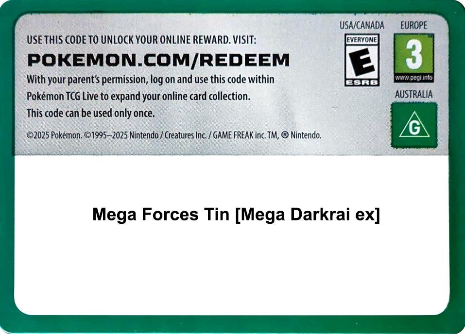 Image for Code Card - Mega Forces Tin [Mega Darkrai ex] (Miscellaneous Cards & Products) (MCAP) - Pokemon