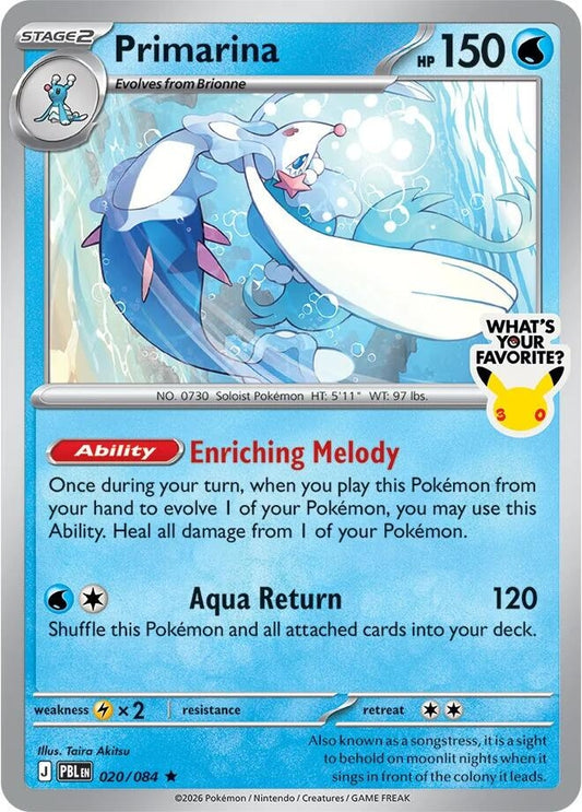 Image for Primarina - 020/084 (What's Your Favorite Stamp) (020/084) (Miscellaneous Cards & Products) (MCAP) - Pokemon
