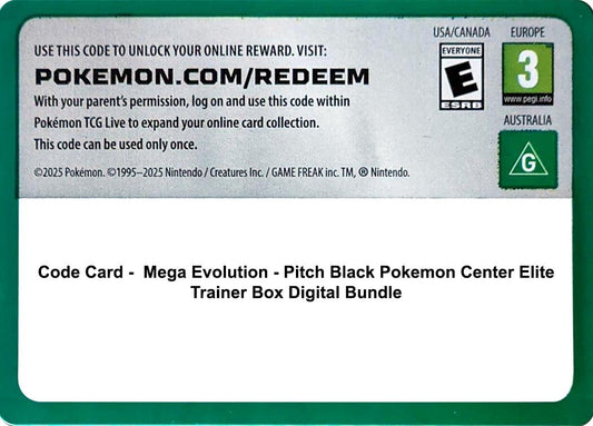 Image for Code Card - Pitch Black Pokemon Center Elite Trainer Box Digital Bundle (ME05: Pitch Black) (PBL) - Pokemon