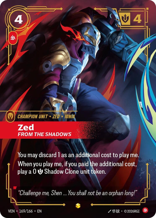 Image for Zed, From the Shadows (Overnumbered) (169/166) (Vendetta) (VEN) - Riftbound: League of Legends Trading Card Game