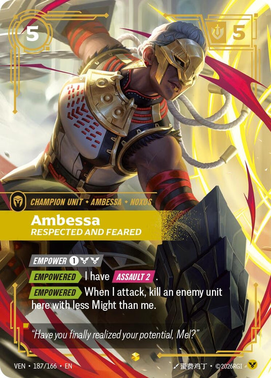 Image for Ambessa, Respected and Feared (Overnumbered) (187/166) (Vendetta) (VEN) - Riftbound: League of Legends Trading Card Game