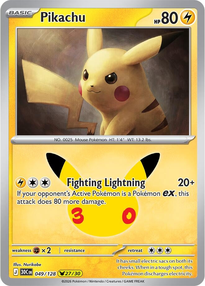 Image for Pikachu (049/128) (ME: 30th Celebration) (30C) - Pokemon