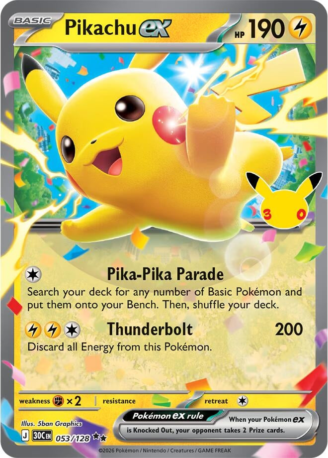 Image for Pikachu ex (053/128) (ME: 30th Celebration) (30C) - Pokemon