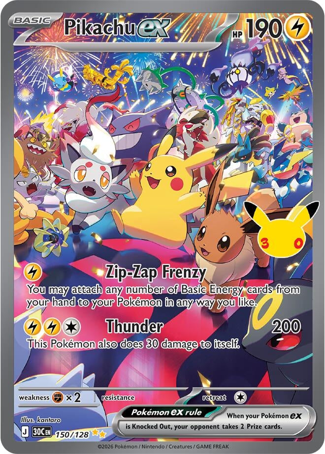 Image for Pikachu ex (150/128) (ME: 30th Celebration) (30C) - Pokemon
