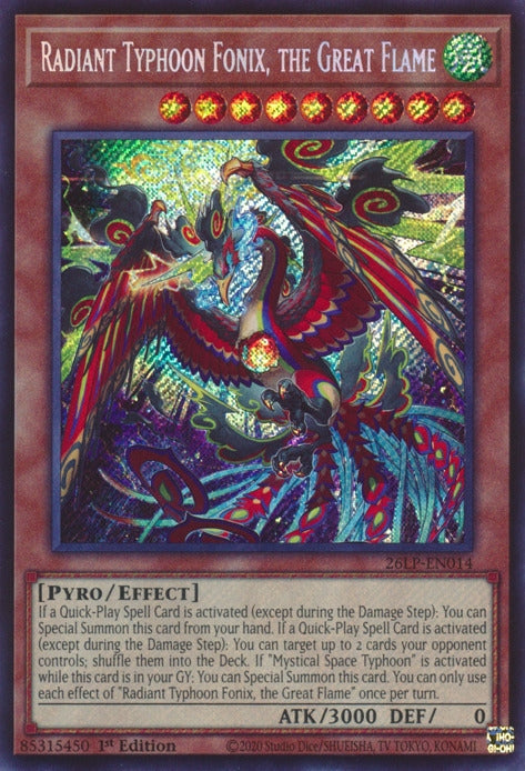Image for Radiant Typhoon Fonix, the Great Flame (Secret Rare) (26LP-EN014) (Limited Pack World Championship 2026) (26LP) - YuGiOh