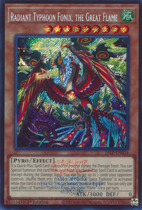 Image for Radiant Typhoon Fonix, the Great Flame (Emblazoned Secret Rare) (26LP-EN014) (Limited Pack World Championship 2026) (26LP) - YuGiOh