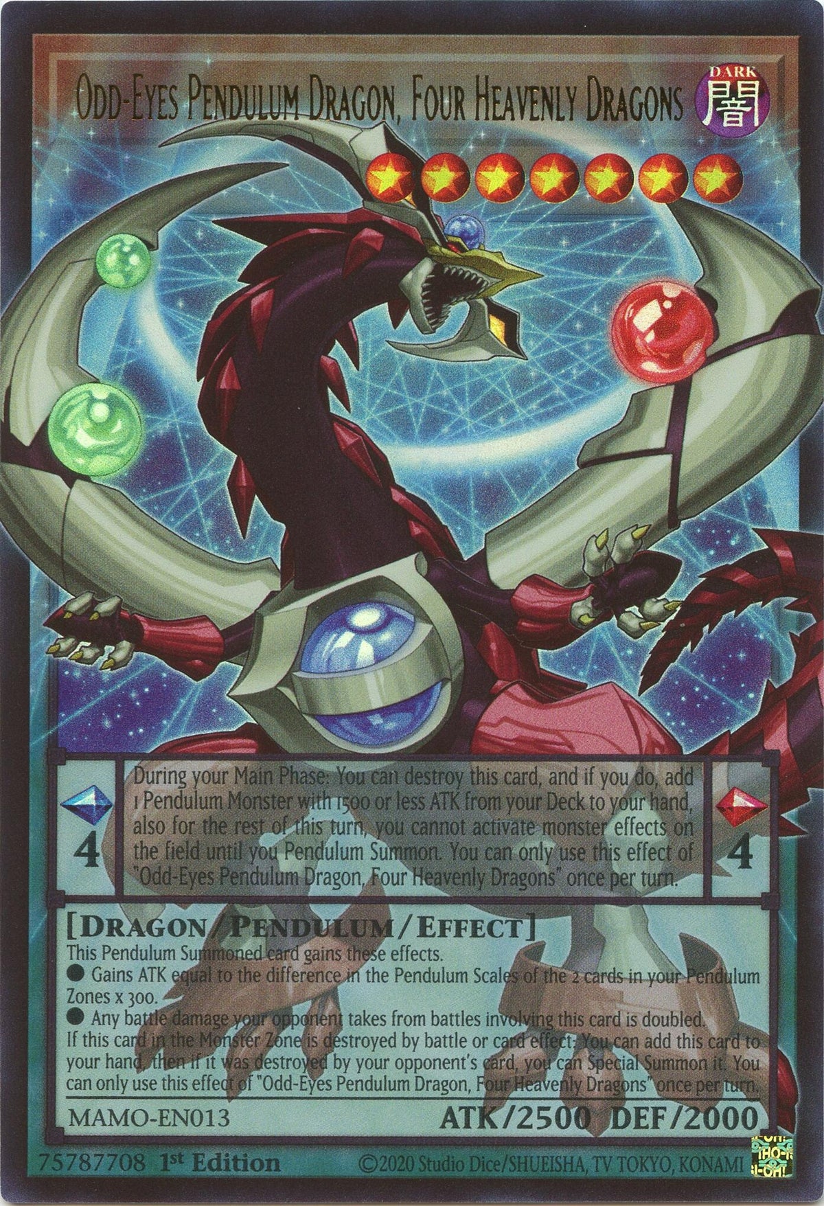 Odd-Eyes Pendulum Dragon, Four Heavenly Dragons (Extended Art) (MAMO-EN013) (Magnificent Monsters) (MAMO)