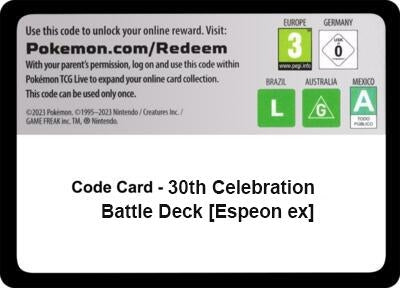 Image for Code Card - 30th Celebration Battle Deck [Espeon ex] (ME: 30th Celebration) (30C) - Pokemon