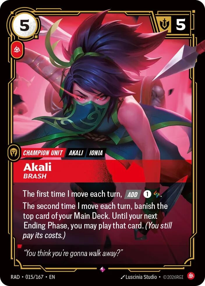 Image for Akali, Brash (015/167) (Radiance) (RAD) - Riftbound: League of Legends Trading Card Game