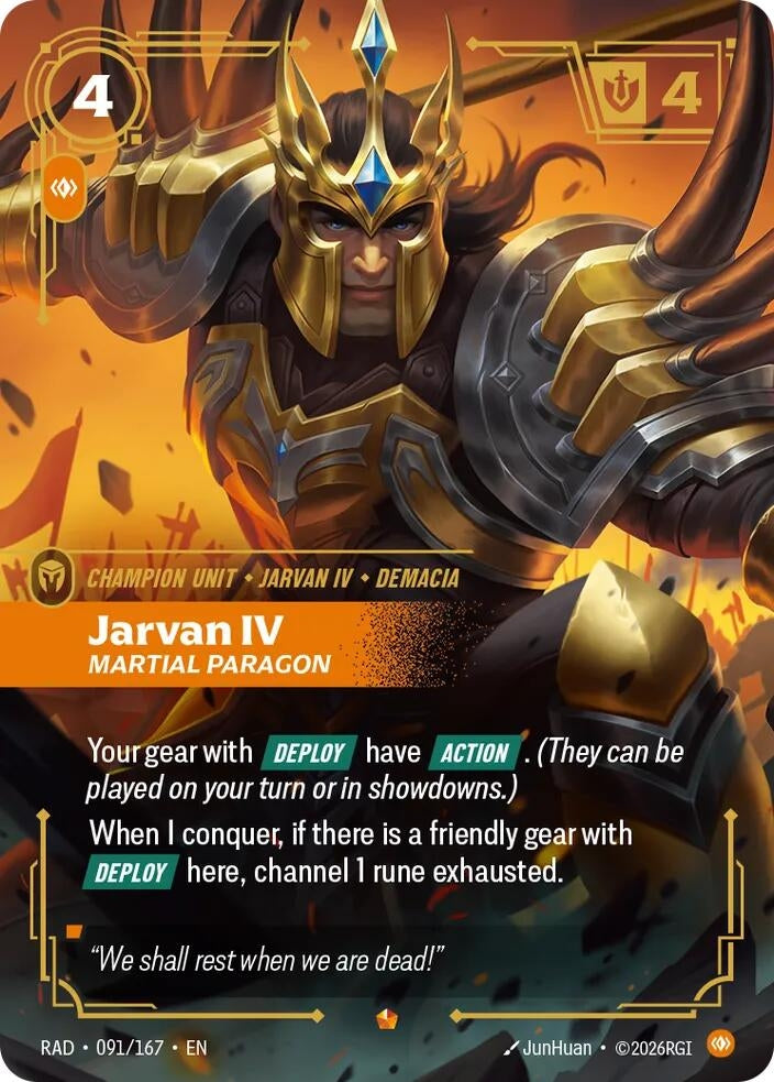 Image for Jarvan IV, Martial Paragon (091/167) (Radiance) (RAD) - Riftbound: League of Legends Trading Card Game
