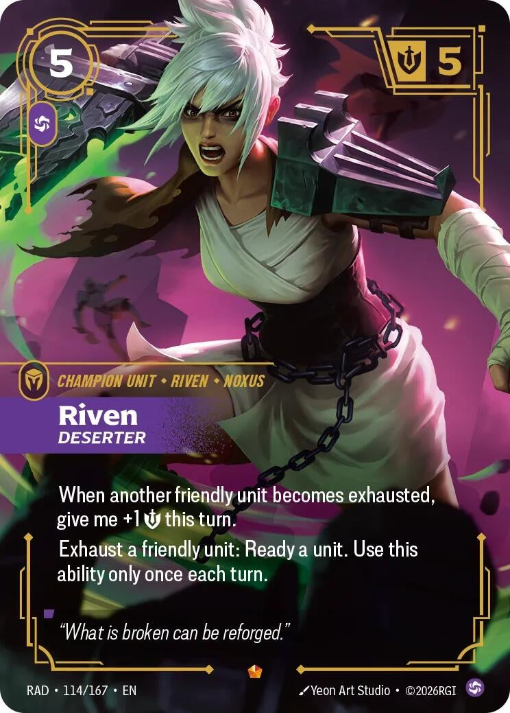 Image for Riven, Deserter (114/167) (Radiance) (RAD) - Riftbound: League of Legends Trading Card Game