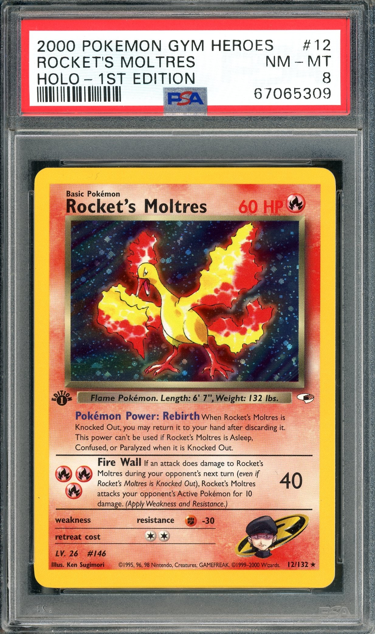 PSA 8 Rocket's Moltres Holo (12/132) [1st Edition Gym Heroes]
