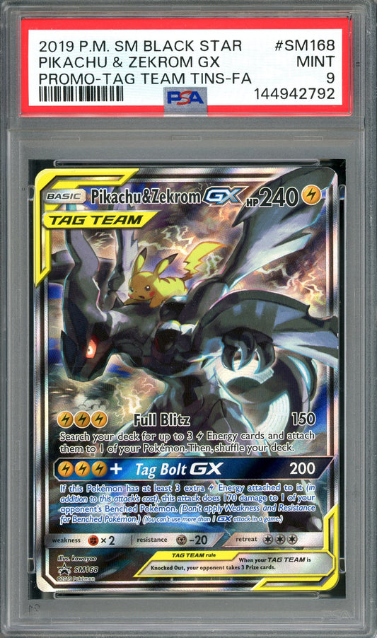 PSA 9 Pikachu & Zekrom GX (SM168) [Pokemon Black Star Promo]