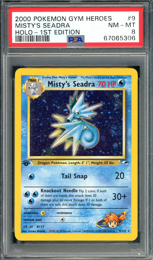 PSA 8 Misty's Seadra 1st Edition Holo (9/132) [1st Edition Gym Heroes]
