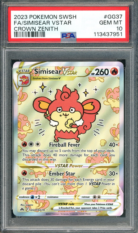 PSA 10 Simisear VStar (GG37/GG70) [Pokemon Crown Zenith]