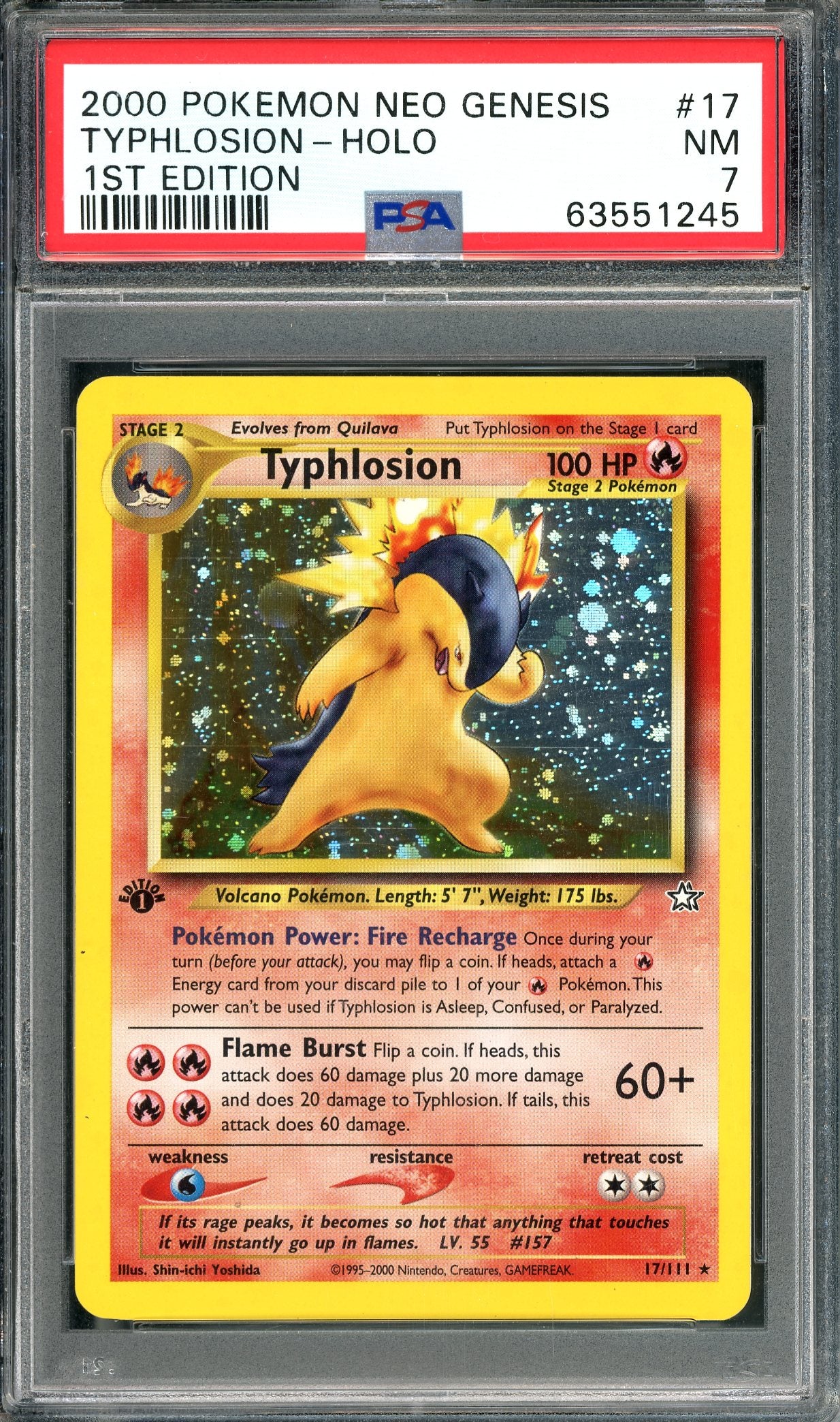 PSA 7 Typhlosion 1st Edition Holo (17/111) [1st Edition Neo Genesis]