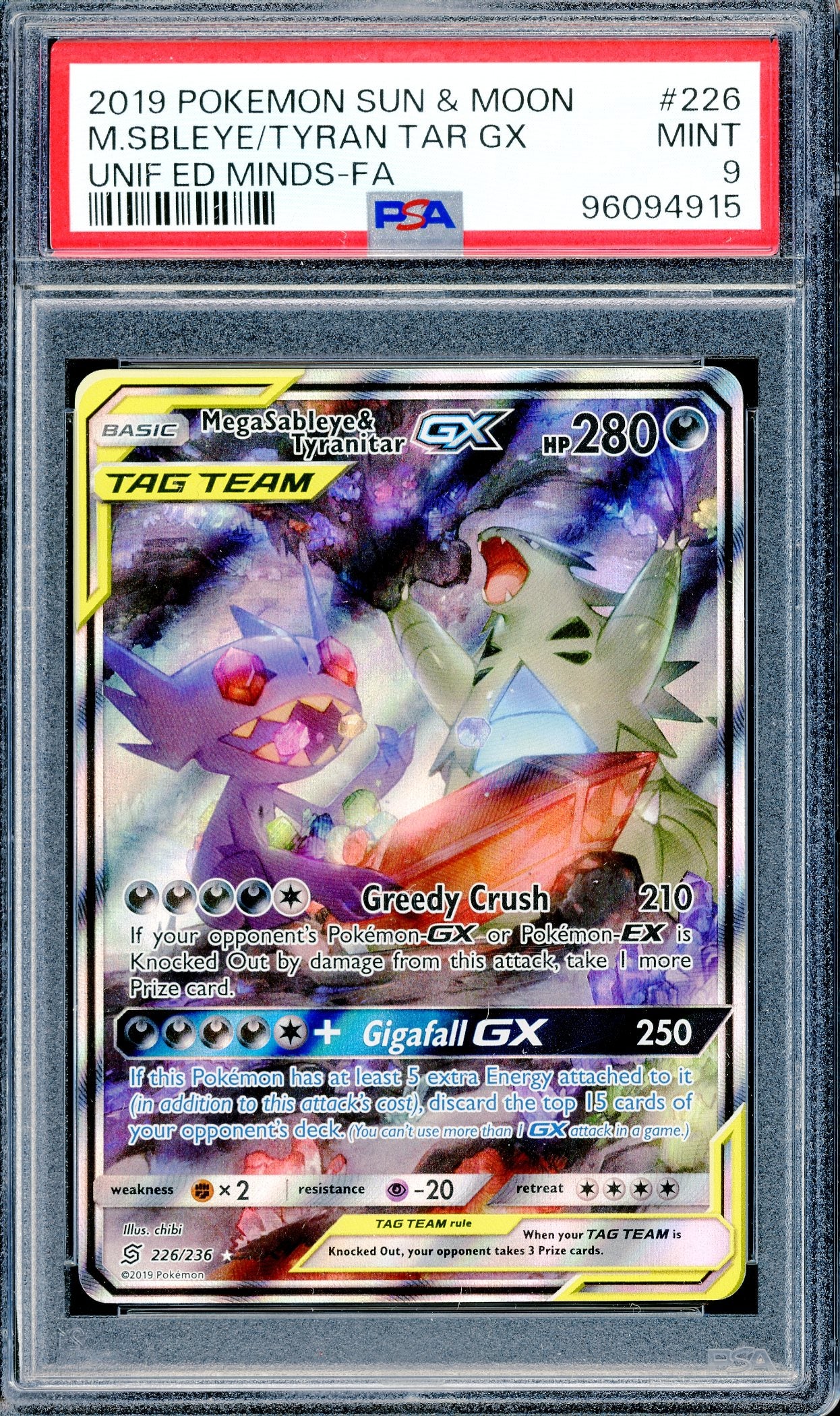 PSA 9 M.Sableye & Tyranitar GX (226/236) [Pokemon Sun & Moon: Unified Minds]