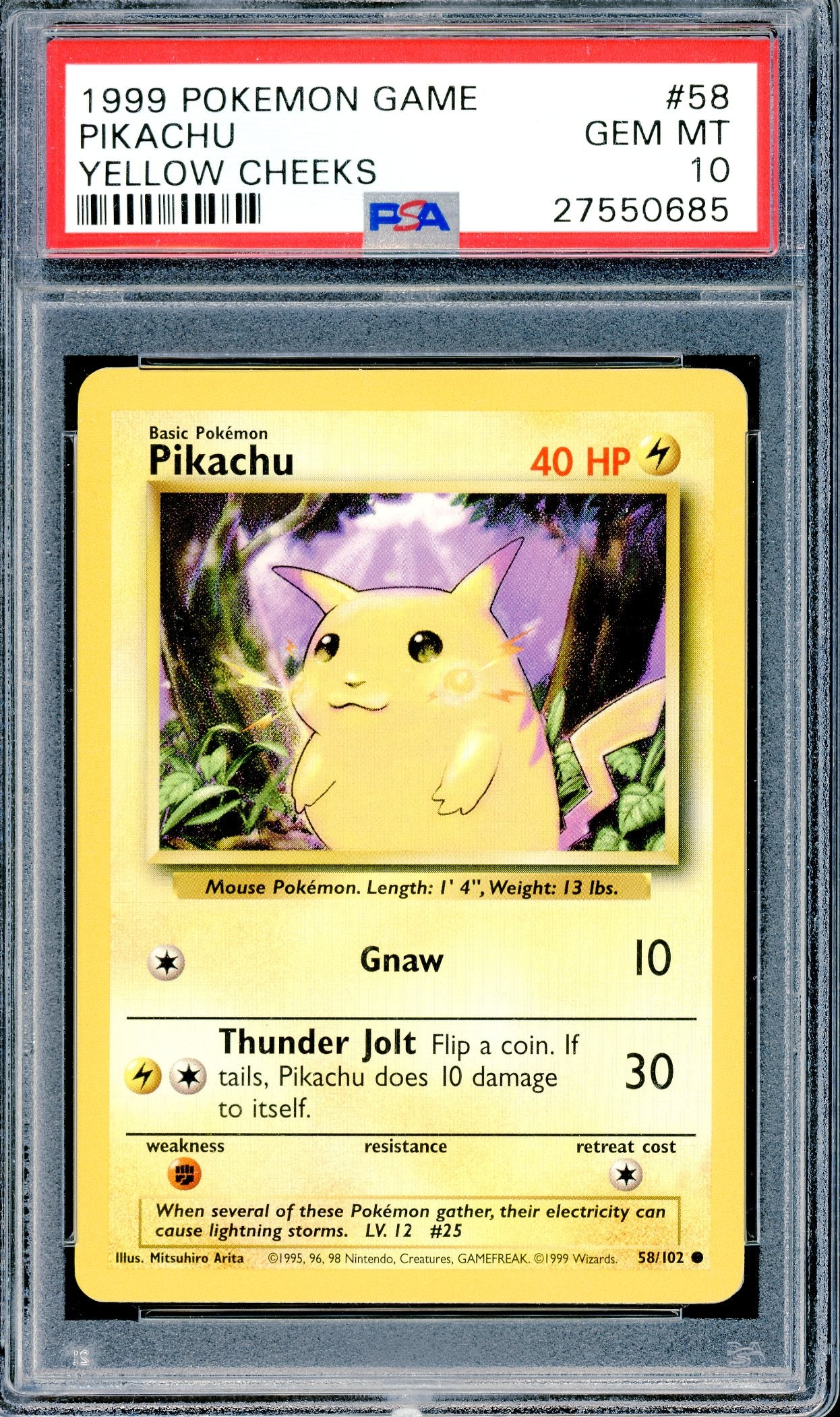 PSA 10 Pikachu Yellow Cheeks (58/102)[Pokemon Base Set]